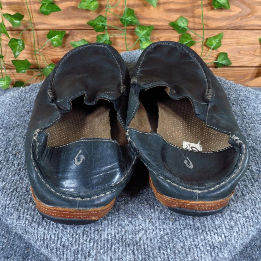 OluKai Moloa Mens Slip On Loafer Size 13 Casual‎ Walking Shoe Black Leather
